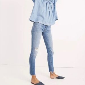 Madewell Women's 9" High Rise Skinny Raw Hem Distressed Blue Denim Jeans